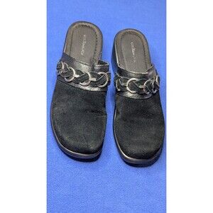GH Bass PORTER Mule Clogs Black Suede W/Woven Front Buckle Preowned Womens Sz 8M